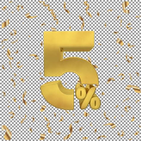 Premium Psd Number Five Golden Percentage 3d Render