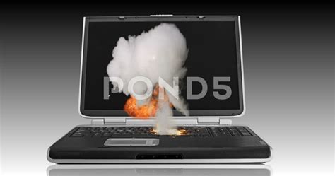 Laptop Computer With Hardware Fault Overheats And Cautches Fire Stock