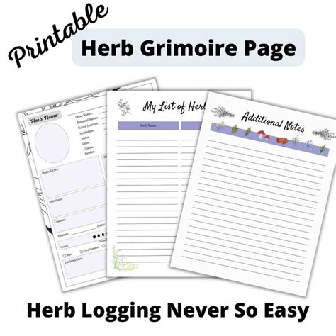 Herbs Journal Page Herb Template Printable Herbs Herbology Printable