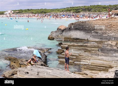 Mallorca Majorca The Beach And Rock Pools At Ses Covetes Part Of The