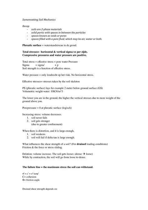 Summary Lecture Alle Samenvatting Colleges Grond Mechanica Soil