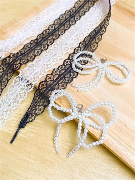 Шнурки женские кружевные, ширина 2,9 см, черные/белые | AliExpress