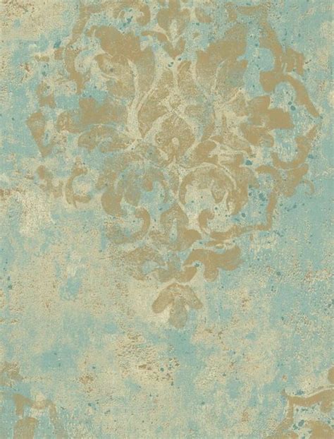 Wallpaper By The Yard Antiqued Distressed Tan Damask On Robin