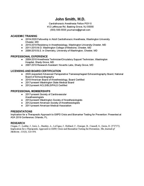 Anesthesiologist Cv Templates And Examples