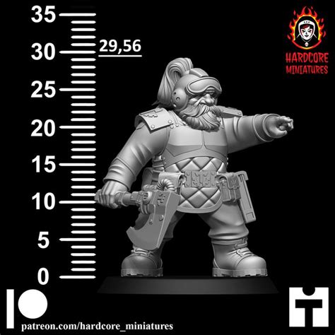3D Printable Space Dwarf Officer Modular Set 1 By Hardcore Miniatures