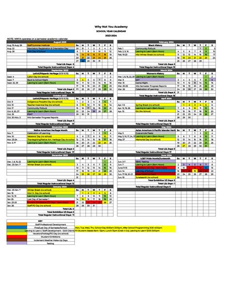 School Calendar — Why Not You Academy