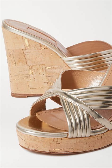 AQUAZZURA Sundance 120 Vegan Leather Wedge Sandals Metallic