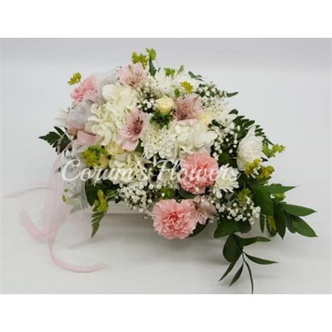 Baby Casket Spray in White and Pink Corum's Flowers & Gifts, serving Council Bluffs & Omaha ...