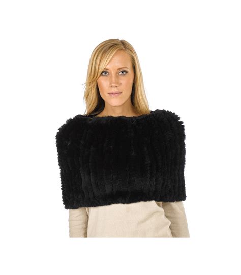 Christine Black Knitted Rex Rabbit Fur Snood Scarf Furhatworld