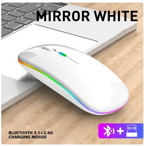 Аккумуляторная беспроводная мышь с подключением 2.4G и Bluetooth Белая ...