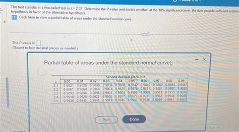 Solved The Test Statistic In A Two Tailed Test Is Z Chegg