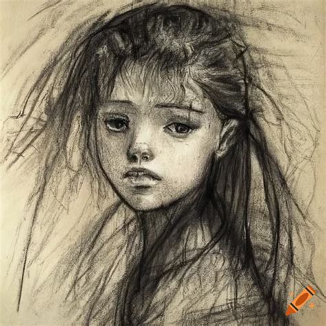 Charcoal Drawing Of A Girl With Hair Flowing In The Wind On Craiyon