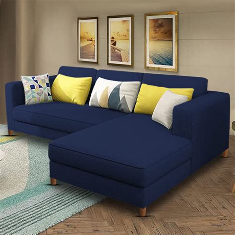 Casaliving Rawson Rhs 4 Seater L Shape Sofa Set For Living Room Blue Casaliving