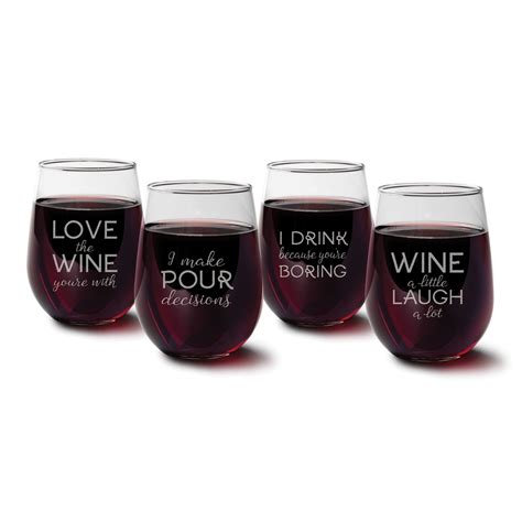 Set Of 4 Stemless Wine Glass Set