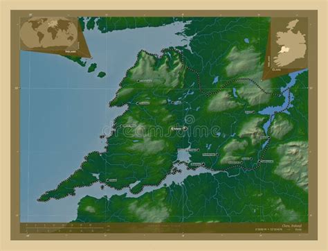 Clare, Ireland. Physical. Labelled Points of Cities Stock Illustration ...