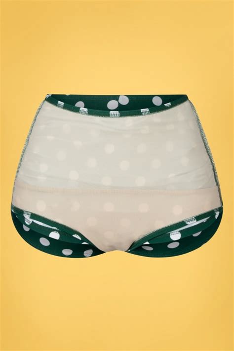 Esther Williams Classic Polkadot Bikini Bottoms In Dark Green And White