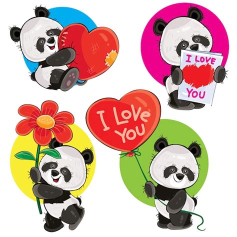 Día de san valentín con lindos osos panda con corazón suave con amor