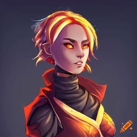 Anime Style Portrait Of A Fire Genasi Warrior On Craiyon