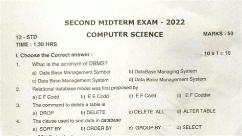 Th Computer Science Second Midterm Exam Model Question Paper