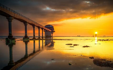 Wallpaper Sunlight Sunset Sea Night Water Reflection Beach