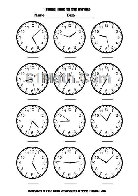 Telling Time To The Minute Create Your Own Math Worksheets