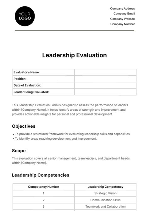 Free Leadership Evaluation Hr Template Edit Online And Download