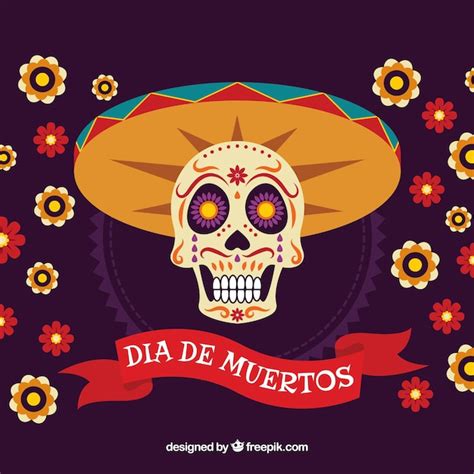 Fondo De D A De Muertos Con Calavera Y Sombrero Mexicano Vector Gratis