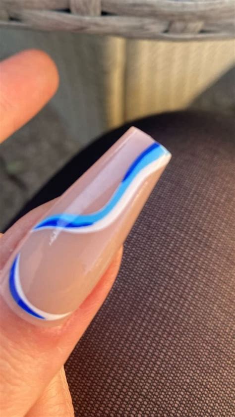 Eseres Blue Nude Press On Nails Long Abs Striped Coffin False Nails Pcs Full Cover Fake Nails