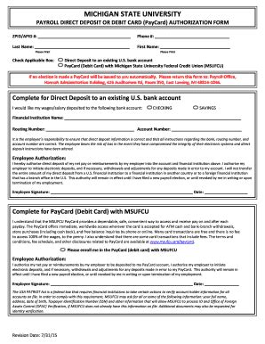 Fillable Online Ctlr Msu Direct Deposit Authorization Pdf Format Fax