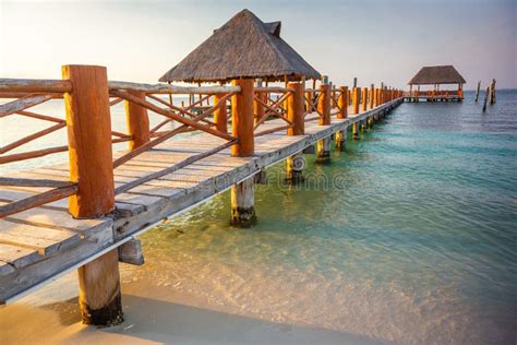 Tropical Paradise: Cancun Beach with Rustic Palapa Pier, Riviera Maya ...