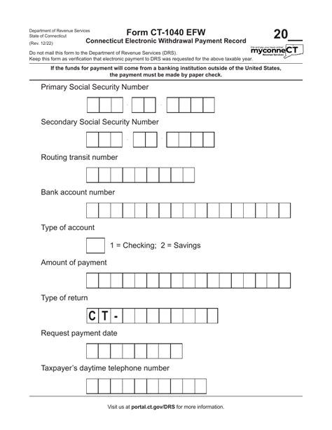 Form Ct 1040 Efw Download Printable Pdf Or Fill Online Connecticut Electronic Withdrawal Payment