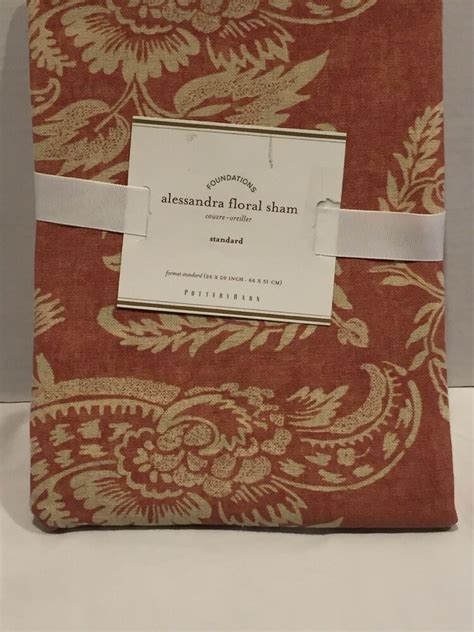 Pottery Barn Alessandra Floral Sham Standard Red New Old Stock Linen