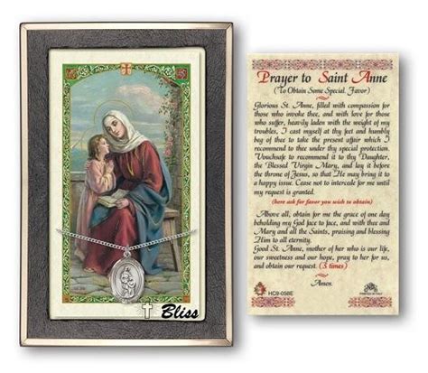 St Anne Medal With Prayer Card Sterling Silver 34 X 12 Oval