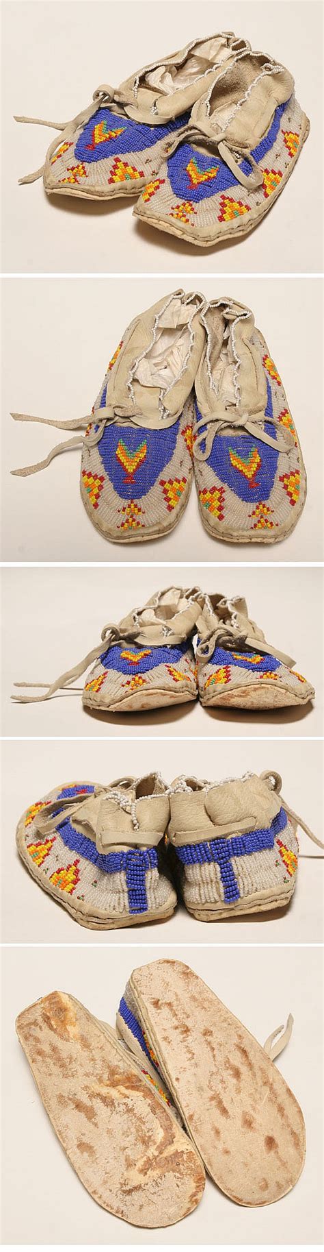 Lot Pair Hand Beaded Buckskin Moccasins