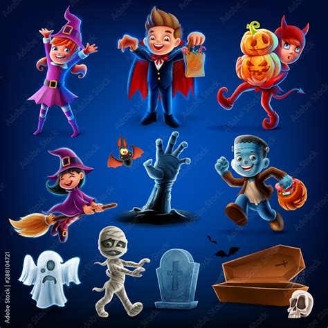 Set Of Cartoon Characters Halloween Stock Vector Adobe Stock