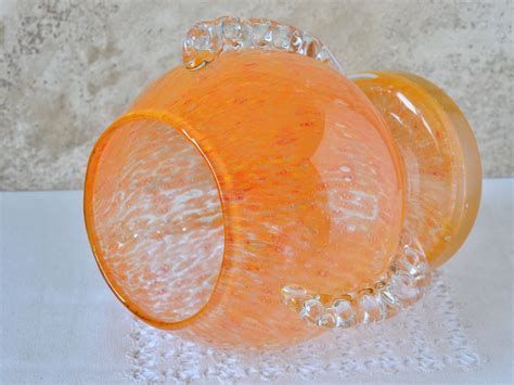 Vintage Orange Glass Vase Sphere Unique Collectible Color Glass Vase For Flowers Orange Blown