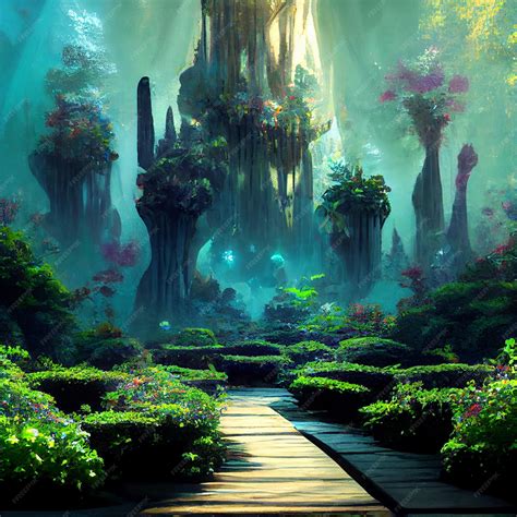 Premium Photo | Enchanted garden. magical forest with an elven palace
