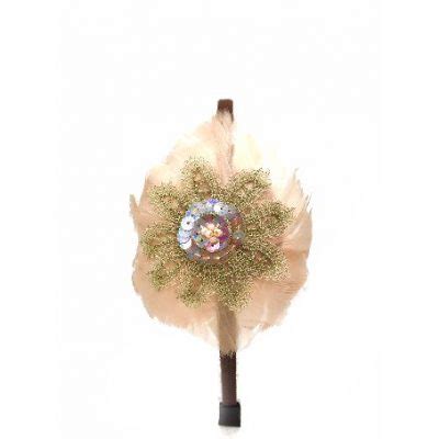 serre tête plume doie nude et guipure or Johanna Braitbart