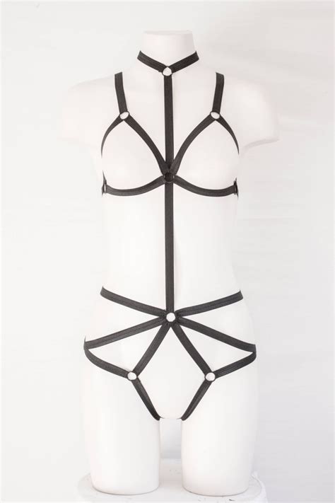 Black Body Harness Open Crotch Lingerie Strappy Bodysuit Bondage Accessory Women S Fashion