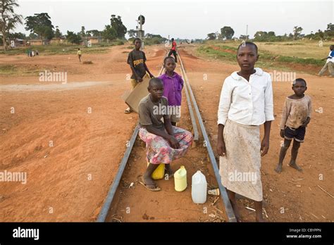 Street Scene In Along Railroad Tracks In Igamba Village Iganga