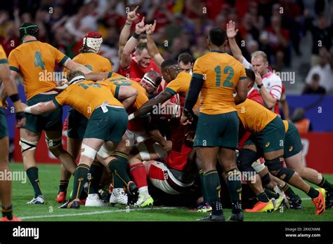 Wales' Jac Morgan (hidden) scores their sides third try during the ...