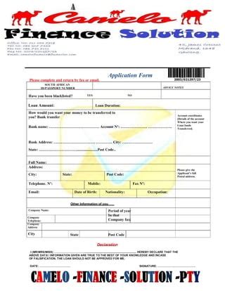 CAMELO APPLICATION FORM | PDF