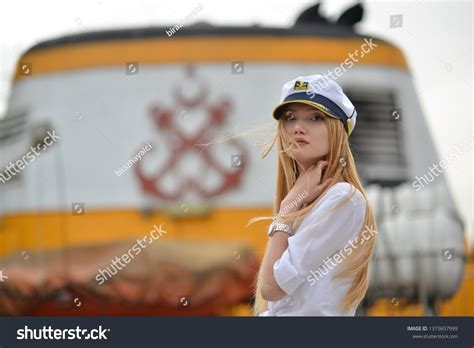 Blonde Sailor Girl Wearing White Shirt Stock Photo Edit Now