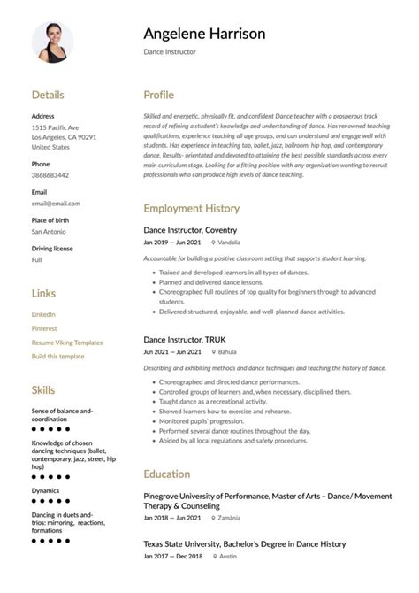 Dance Instructor Resume Writing Guide Examples