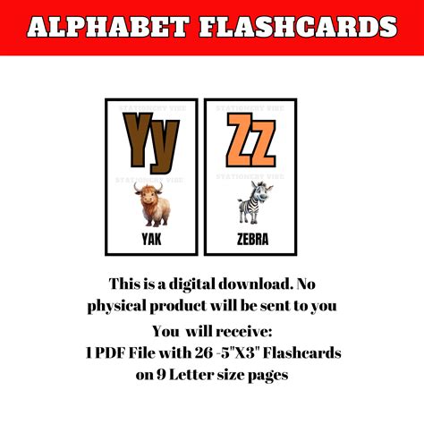 Printable Alphabet Flashcards ABC Animal Flashcards Letter - Etsy