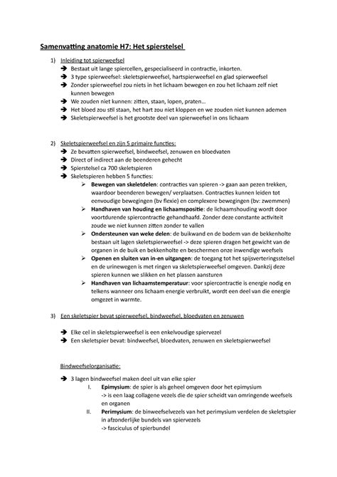 Samenvatting Anatomie H7 Spieren Samenvatting Anatomie H7 Het