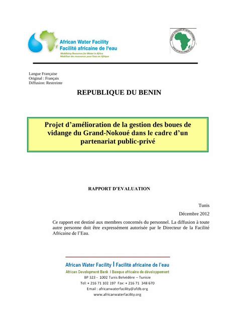 Pdf Projet Dam Lioration De La Gestion Des Boues De Vidange