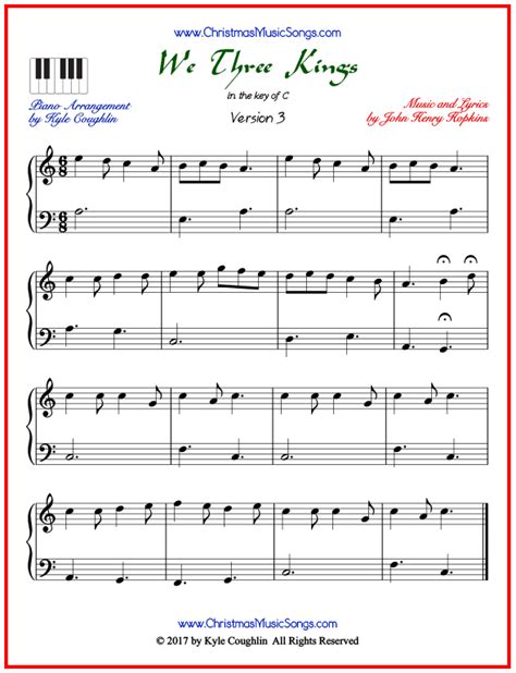 We Three Kings piano sheet music - free printable PDF