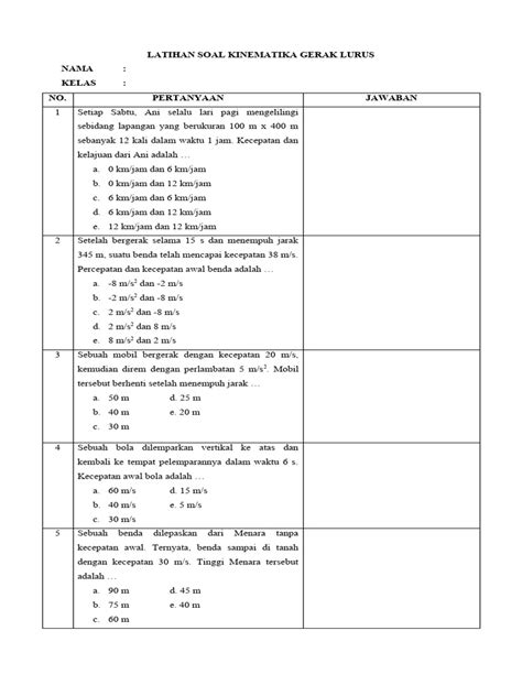 Latihan Soal Kinematika Gerak Lurus Pdf