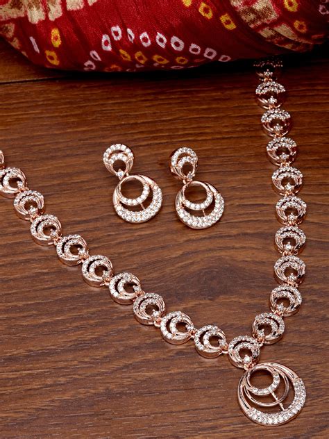 Buy KARATCART Rose Gold Plated CZ Studded Jewellery Set Jewellery Set